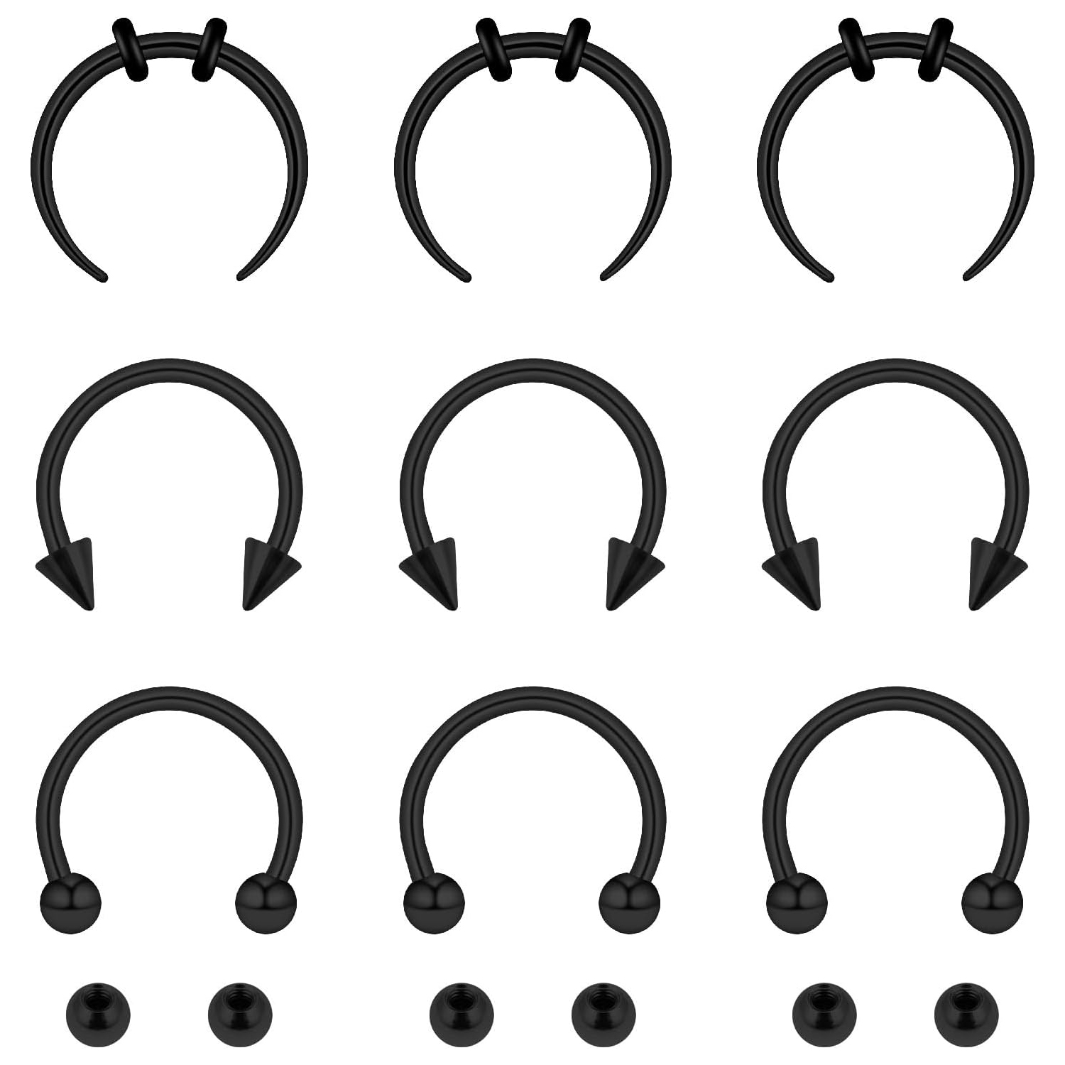 Body Jewelry Replacement Ball - 15 ชิ้นชุดแหวนจมูก Septum กับลูกเปลี่ยน 16 กรัมต่างหูรองเท้าม้า