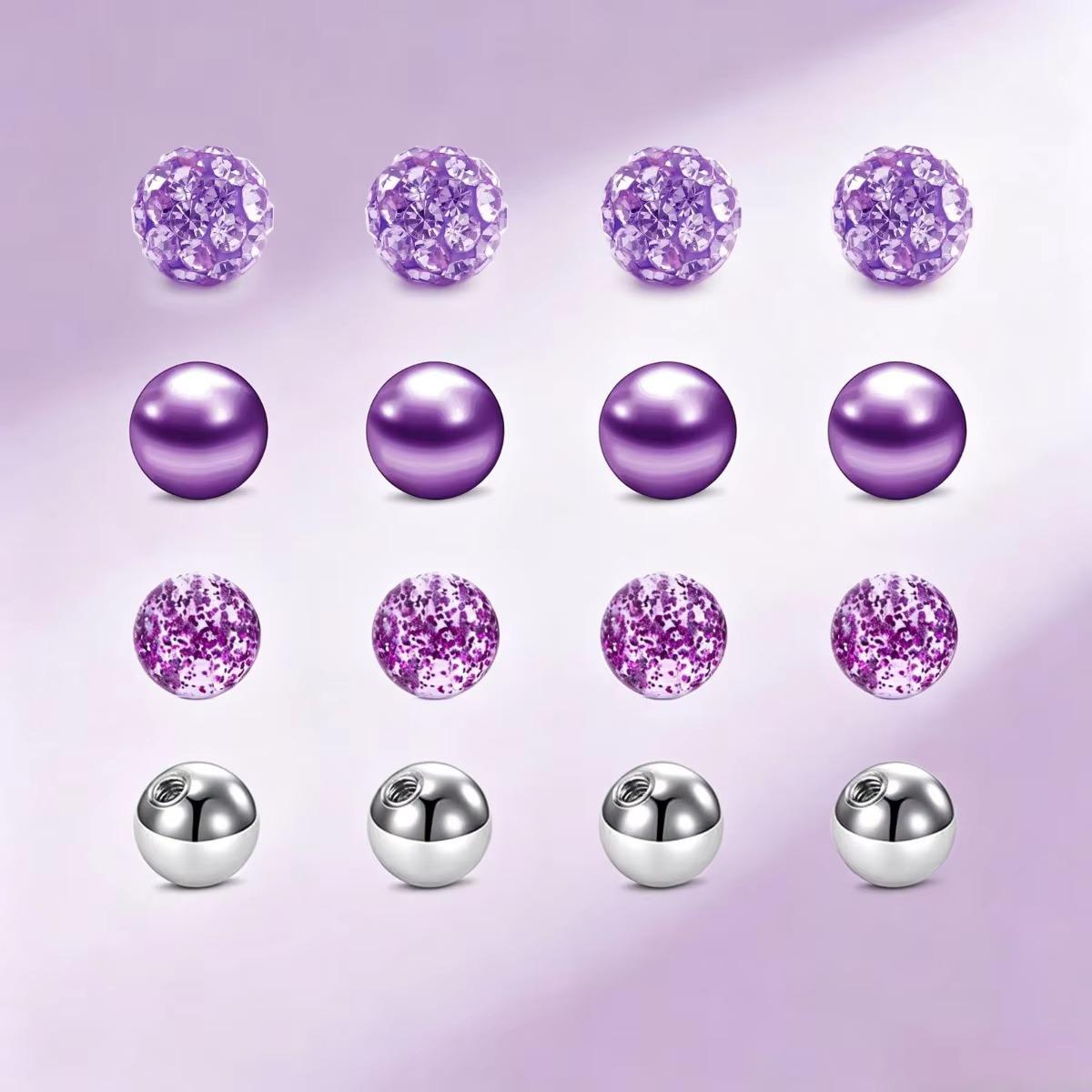 Body Jewelry Replacement Ball - ลูกบอลเปลี่ยนสีผสม 16 ชิ้น สำหรับแท่งเหล็กผ่าตัดและอะคริลิกใส สำหรับเจาะลิ้น คิ้ว