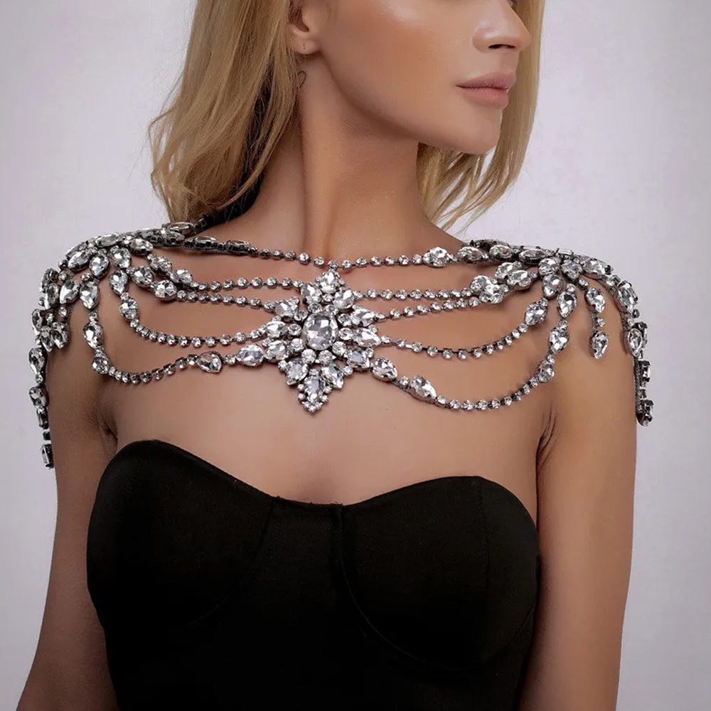 Body Jewelry Necklace - Boho คริสตัลเจ้าสาวไหล่โซ่สร้อยคอเครื่องประดับชุดชั้นใน porm wraps ลูกปัดเครื่องประดับชุดแต่งงานสายโซ่ร่างกาย