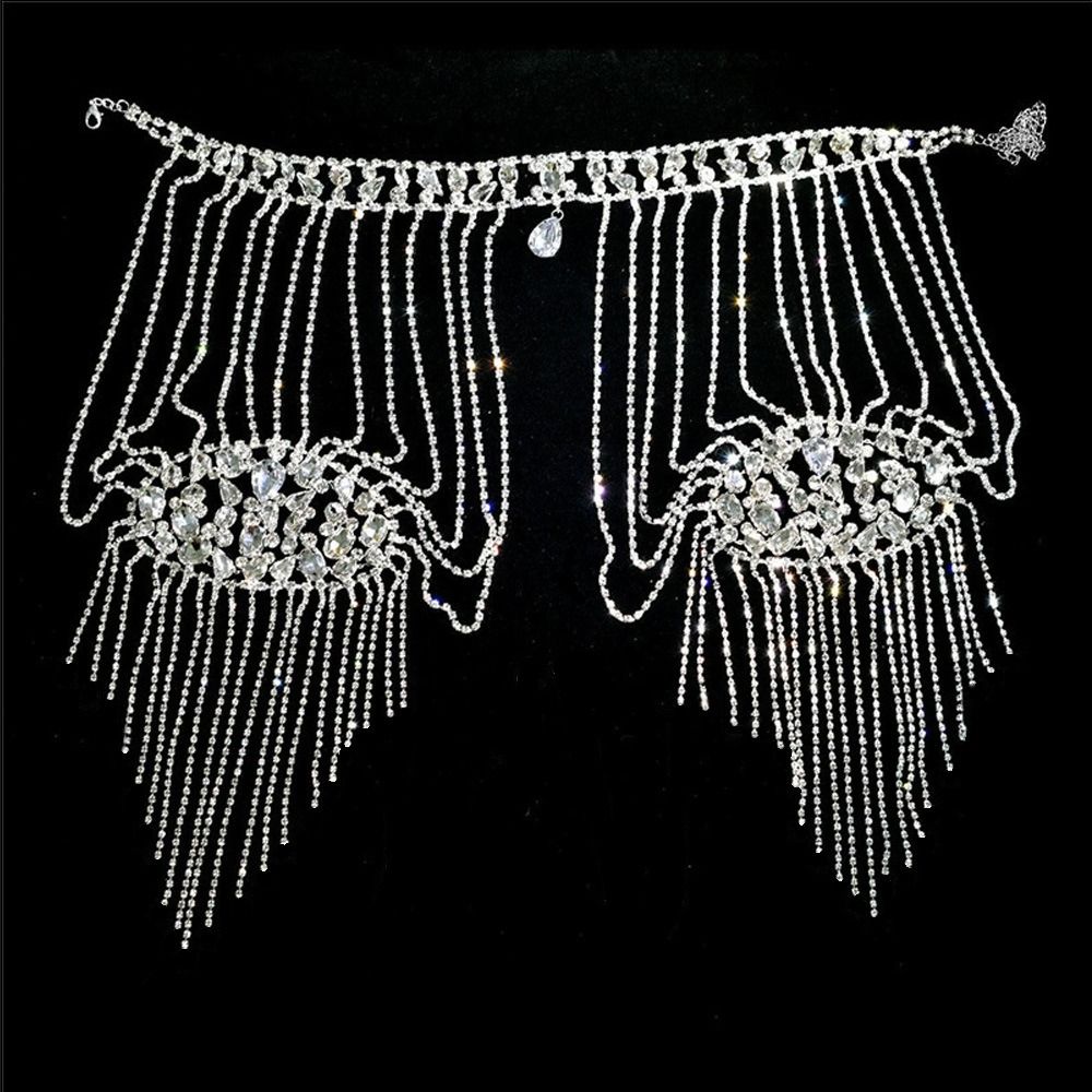 Body Jewelry Necklace - สร้อยคอประดับเพชรเทียมดีไซน์หรูหรา สายโซ่สีทอง/เงิน สร้อยคอเจ้าสาวพร้อมพู่ห้อย สวมใส่ง่าย สไตล์เรโทร