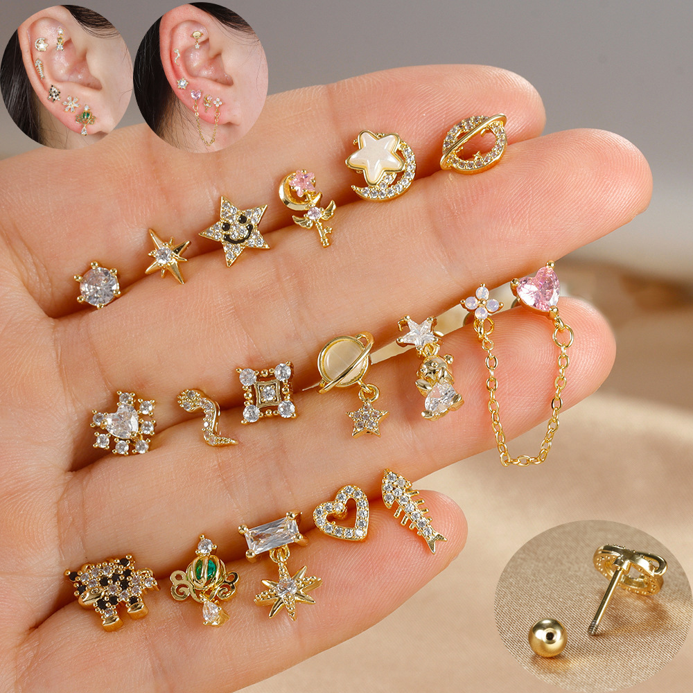ต่างหูเจาะกระดูกอ่อนหู1ชิ้นสำห - Body Jewelry Surgical Steel บทวิจารณ์และราคา