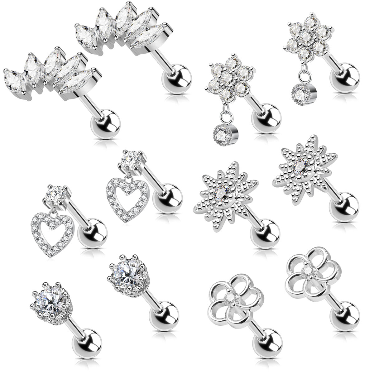 2pcs กระดูกอ่อนต่างหูสตั๊ดสําห - Body Jewelry Surgical Steel บทวิจารณ์และราคา